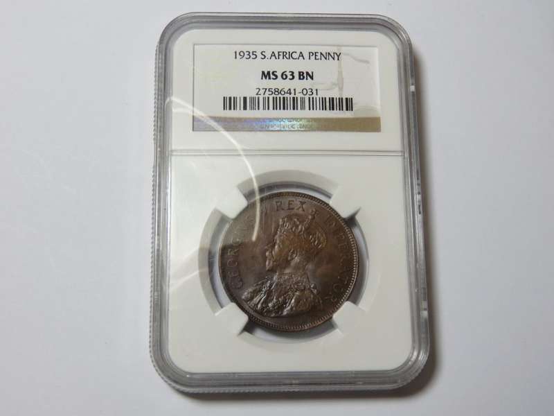1935 SA Union one Penny - graded MS 63 BN by NGC