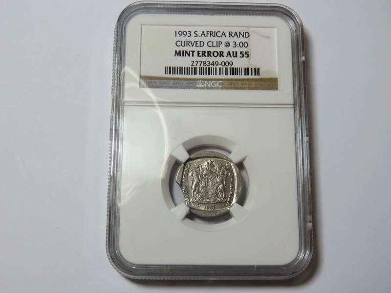 South Africa 1993 Rand Curved Clip @ 3:00 Mint Error AU 55 graded by NGC