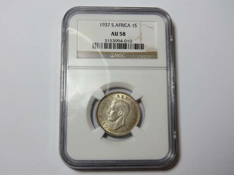 1937 South Africa Union shilling - Graded AU 58 by NGC
