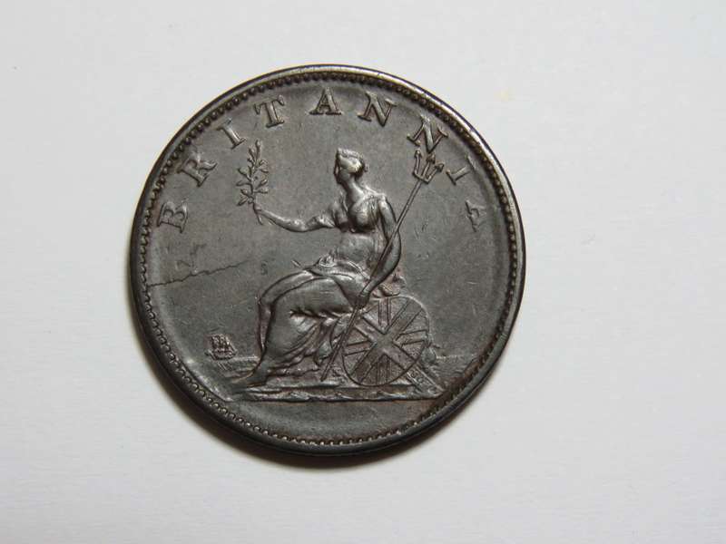 1806 Great Britain SOHO half penny George 3 - 3 berries on reverse - Cracked die flaw reverse