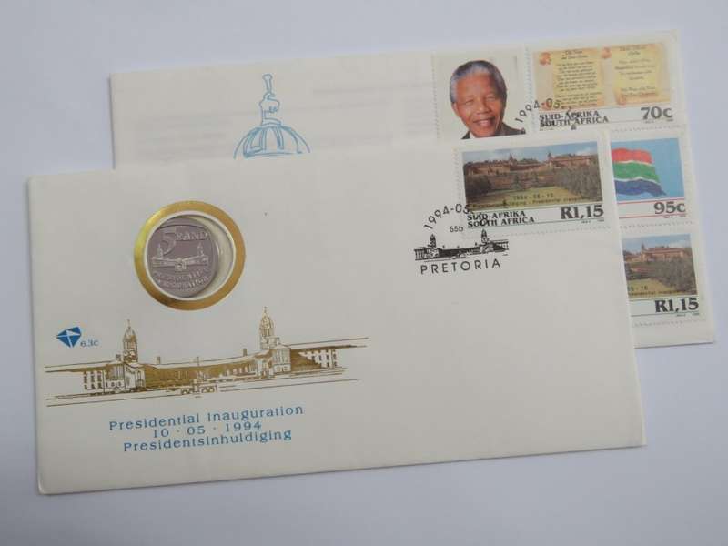 1994 RSA Proof R5 presidential inauguration coin in FDC including FDC 6.3b