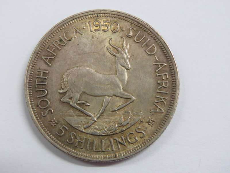 1950 SA Union crown error coin - cracked die through S of Suid