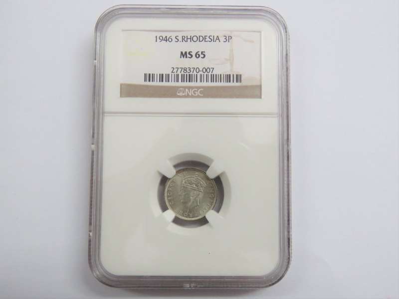 Southern Rhodesia 1946 graded 3 Pence MS 65 by NGC