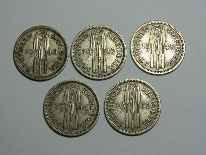 Southern Rhodesia tickeys - 1940 - 1947 - 1948 - 1949 - 1951
