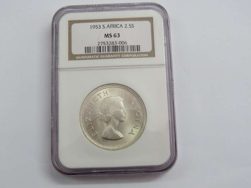 1953 South Africa Union half crown graded as MS 63 by NGC