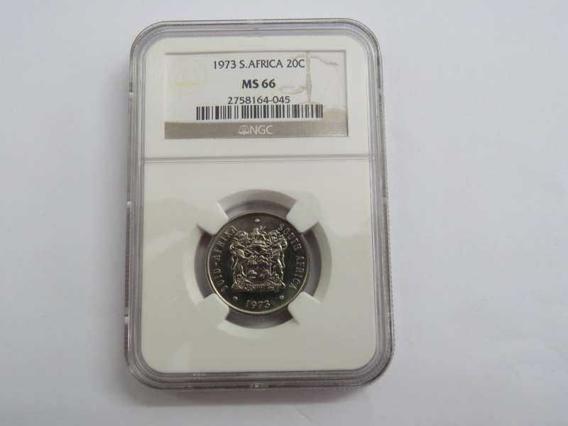 1973 RSA 20 cent graded MS 66 by NGC Only 20000 minted ! POP 1