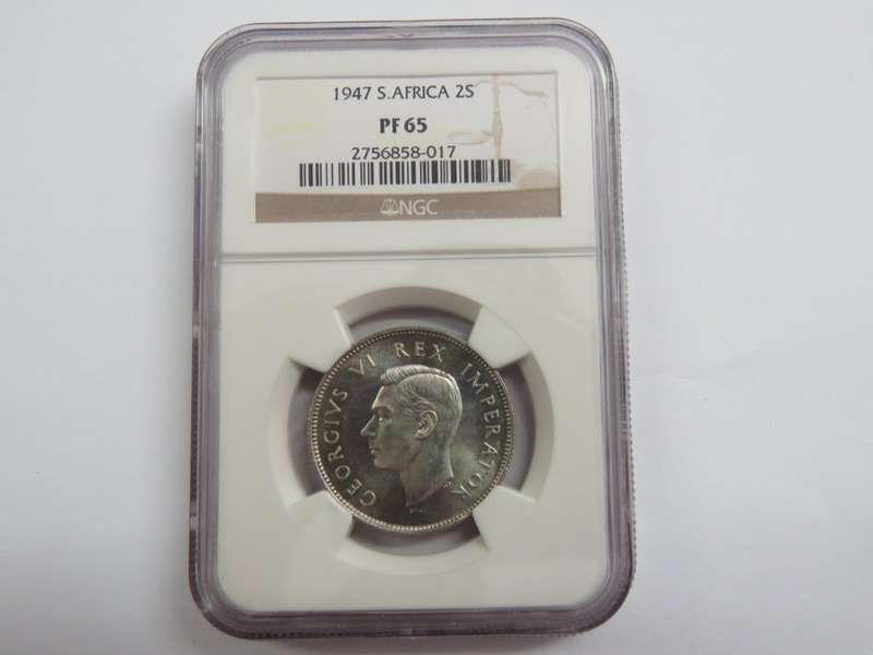 1947 South Africa Union Two shilling graded as PF 65 by NGC only 2600 minted