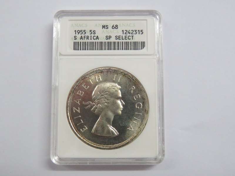 1955 SA Union crown graded MS68 by ANACS - A Top Coin only 40000 circulation crowns minted
