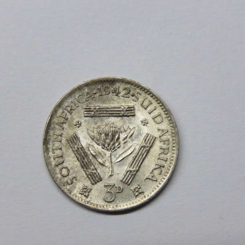 1942 South Africa 3d tickey - UNC