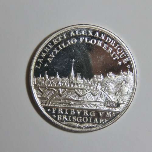 German 1739 City of Freiburg Commemorative 1980 proof silver medallion