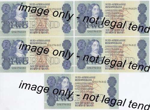 GPC de Kock 3rd Issue 5 x R2 notes with consecutive numbers - UNCIRCULATED
