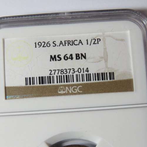 1926 SA Union half penny graded MS 64 BN by NGC