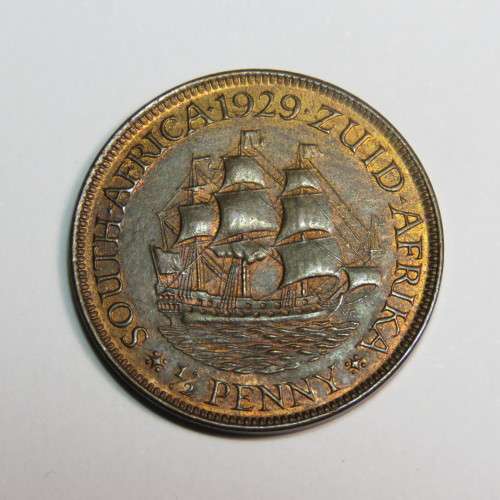 1929 South Africa Union 1/2 Penny - UNC