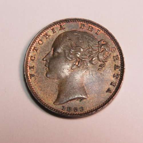 1853 Great Britain farthing - Initials Raised - UNC
