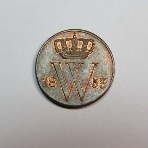 1853 Netherlands copper 1/2 cent - UNC