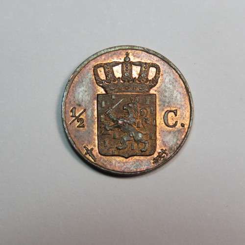 1853 Netherlands copper 1/2 cent - UNC
