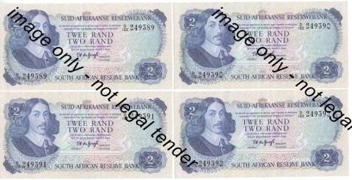 TW de Jongh 2nd Issue 1974 - Lot of 4 x R2 notes with consecutive numbers - UNCIRCULATED