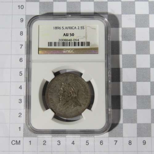 1896 ZAR Kruger half crown graded AU 50 by NGC - mint lustre remaining