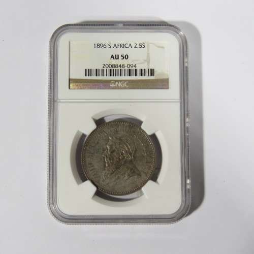1896 ZAR Kruger half crown graded AU 50 by NGC - mint lustre remaining