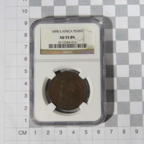 1898 ZAR Kruger penny graded AU 55 BN by NGC