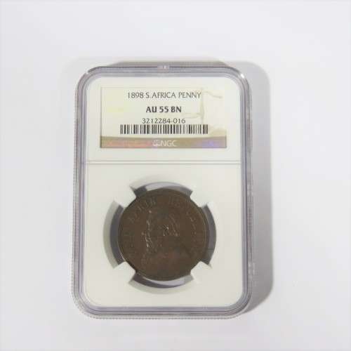 1898 ZAR Kruger penny graded AU 55 BN by NGC