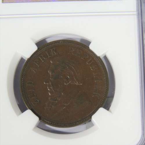 1898 ZAR Kruger penny graded AU 55 BN by NGC