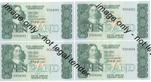 TW de Jongh 4th Issue - Lot of 20 consecutive numbered R10 notes uncirculated C2 / 77