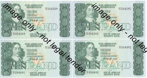 TW de Jongh 4th Issue - Lot of 20 consecutive numbered R10 notes uncirculated C2 / 77