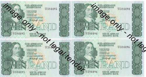 TW de Jongh 4th Issue - Lot of 20 consecutive numbered R10 notes uncirculated C2 / 77