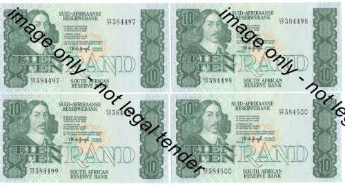 TW de Jongh 4th Issue - Lot of 20 consecutive numbered R10 notes uncirculated C2 / 77