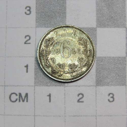 1896 ZAR Kruger 6d sixpence AU+ toned