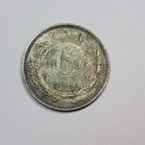 1896 ZAR Kruger 6d sixpence AU+ toned