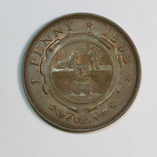 1898 ZAR Kruger penny in AU condition with some luster remaining