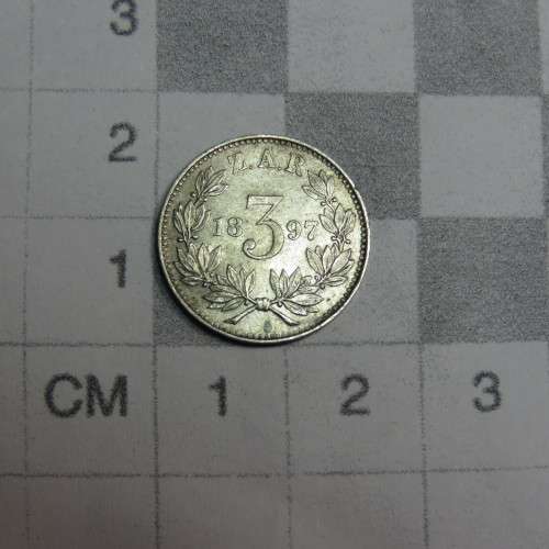 1897 ZAR Kruger 3d tickey AU+