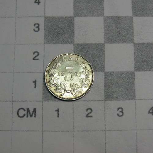 1897 ZAR Kruger 3d tickey AU+