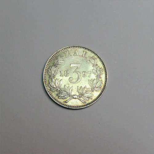 1897 ZAR Kruger 3d tickey AU+