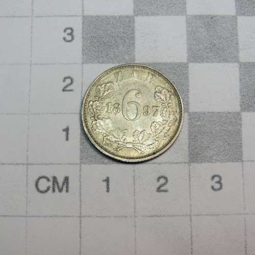 1897 ZAR Kruger 6d sixpence AU+