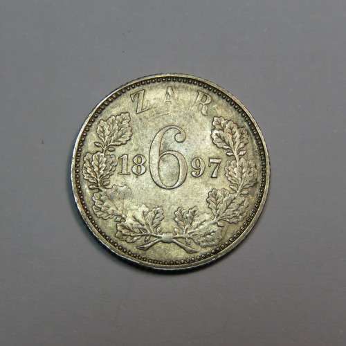 1897 ZAR Kruger 6d sixpence AU+