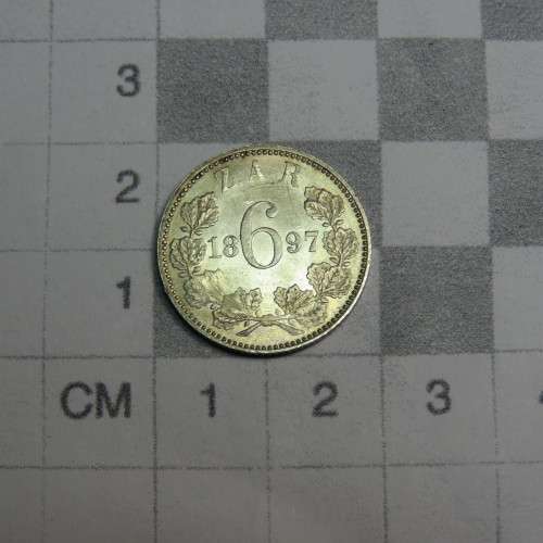 1897 ZAR Kruger 6d sixpence AU+