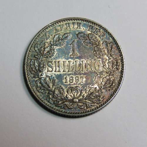 1897 ZAR Kruger one shilling with lovely rainbow toning