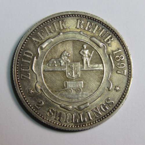 1897 ZAR Kruger two shilling AU slightest of wear