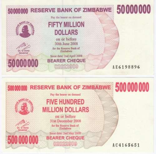 Zimbabwe set of 14 Bearer cheques - all uncirculated