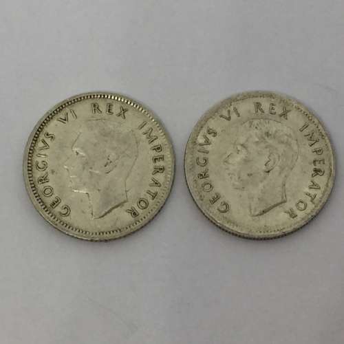 South Africa 1941 and 1942 Six pence coins with cracked die - errors