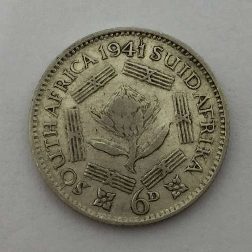 South Africa 1941 and 1942 Six pence coins with cracked die - errors