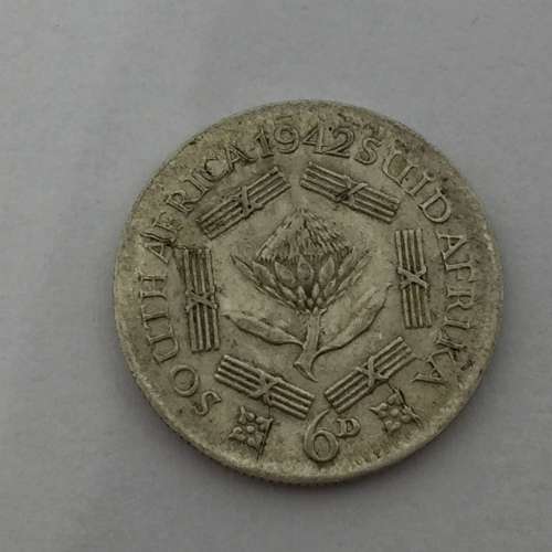 South Africa 1941 and 1942 Six pence coins with cracked die - errors