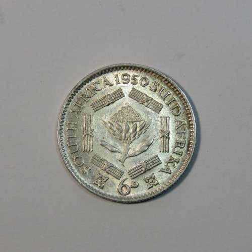 1950 SA Union silver sixpence - Almost uncirculated