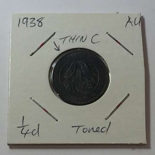 South Africa 1938 farthing AU+ Thin C in Africa - low mintage