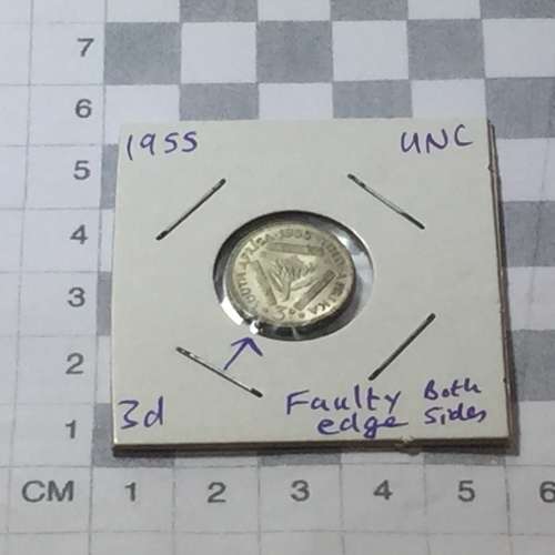 South Africa 1955 UNC 3d ERROR coin both sides edge faults