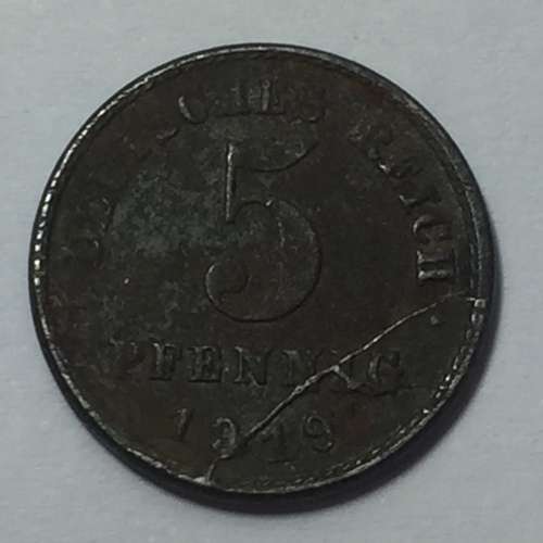 Germany 1919 J pfennig Iron XF with large cracked die