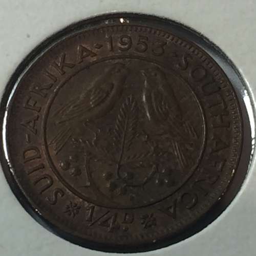 South Africa 1953 UNC farthing - planchet flaw obverse under E of Regina